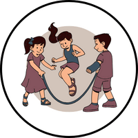 שלושה ילדים משחקים בקפיצה בחבל